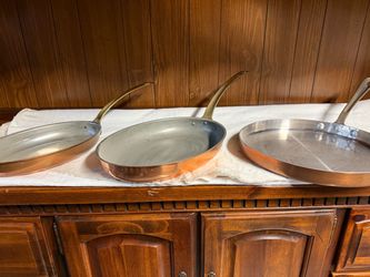Set of 3 Copper Frying Pans with Brass Handles