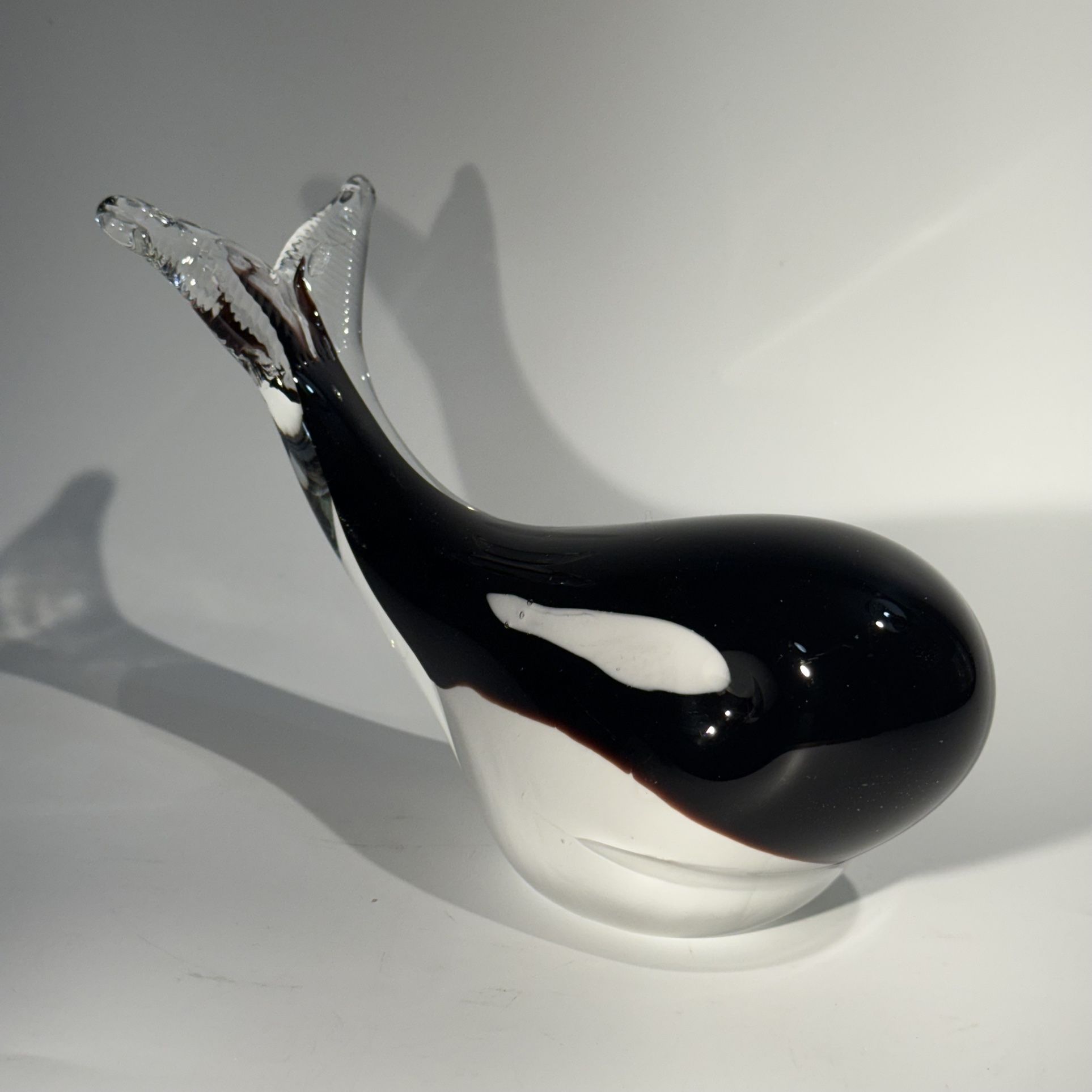 Orca Killer Whale Blown Art Glass Paperweight Figurine Murano Style