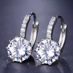 cubic zirconia cz hoop silver crystal dangling fashion earrings