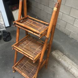 Three tier folding bamboo shelf