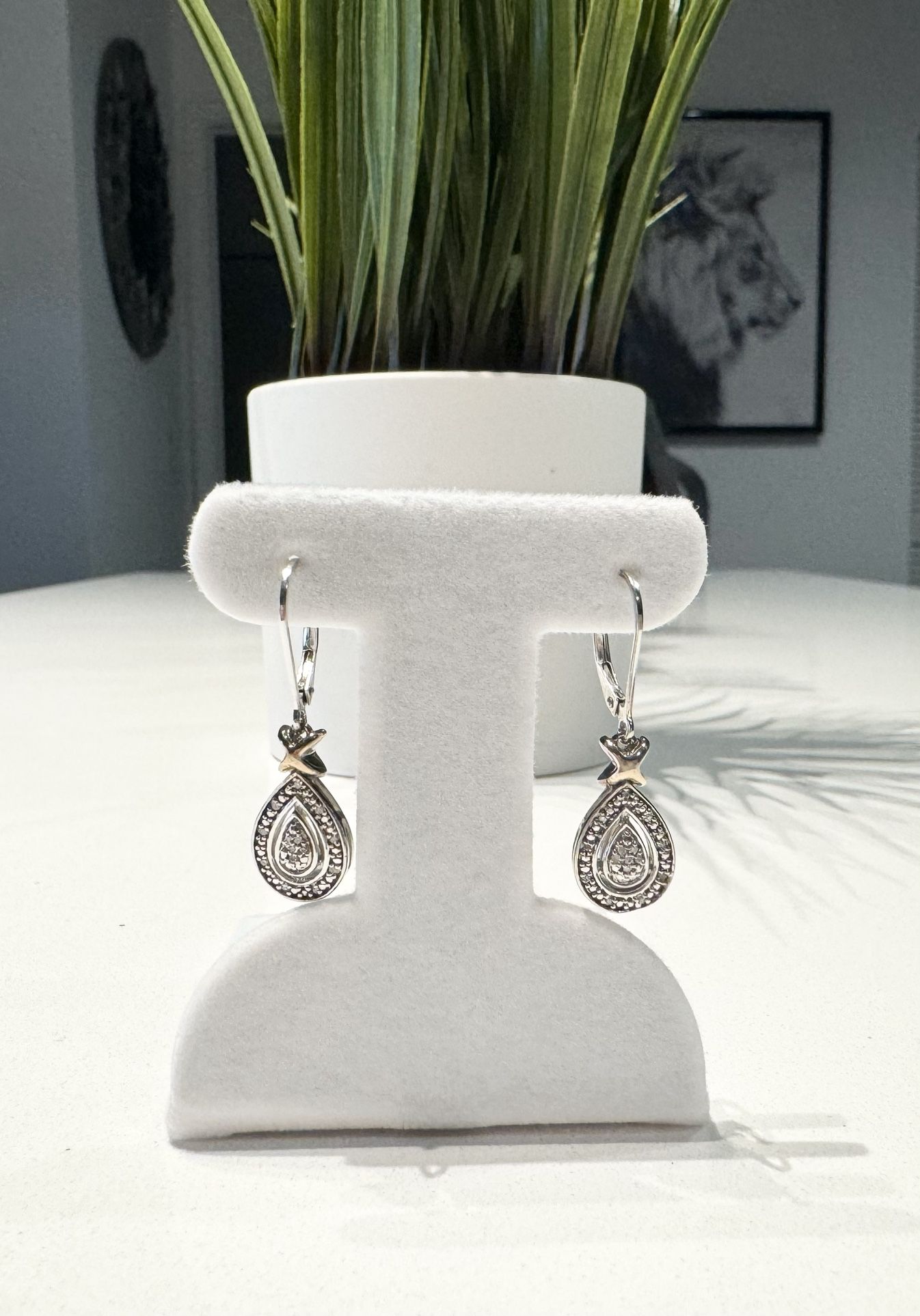 BRAND NEW DIAMOND TEARDROP TWO-TONE EARRINGS