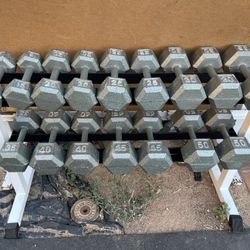15-50lb Hex Iron Dumbbell Set Weights With Rack 520lbs