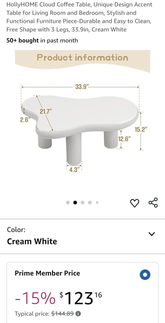 HollyHOME Cloud Coffee Table, Unique Design Accent Table for Living Room and Bedroom, Stylish and Functional Furniture Piece-Durable and Easy to Clean