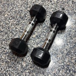 Set Of 2 - 5 Lb Dumbbells Gym Weights Black Rubber Chrome Workout 🏋️