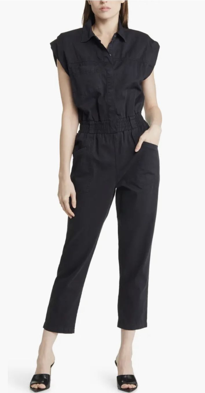 Pistola Rosie Padded Shoulder Cotton Jumpsuit NWOT