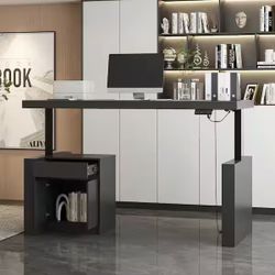 L-Shaped 70.9 in. Adjustable Height Standing Desk Black