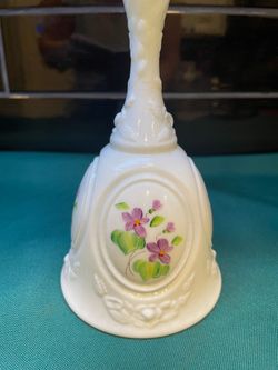 Beautiful Fenton hand painted “ Violets on the snow” bell. Signed by artist