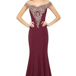 Burgundy and Gold Prom Dress