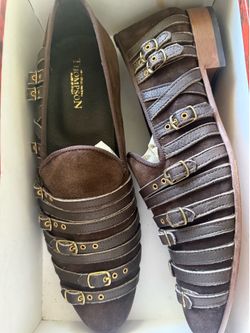 Thompson Men’s Brown Suede Multi Buckle Loafers Made in Italy Size 44 EU / 11 US