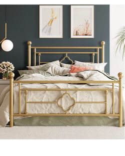 O307 $70 14 Inches Full Size Metal Platform Bed Frame/Vintage Iron-Art Headboard and Footboard/Mattress Foundation for Storage/No Box Spring Needed/No