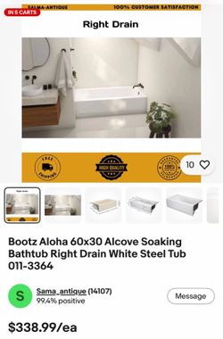 Bootz Aloha 60x30 Alcove Soaking Bathtub Right Drain White Steel Tub