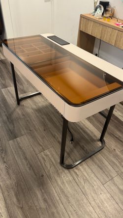 Modern Vanity Desk with Glass Top and Storage
