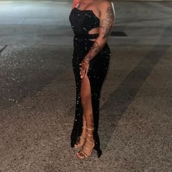 Sequin Maxi Dress With Matching Purse And Earrings