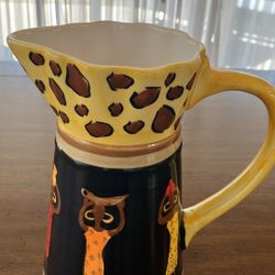 Stunning African Safari Hand-Painted Pitcher