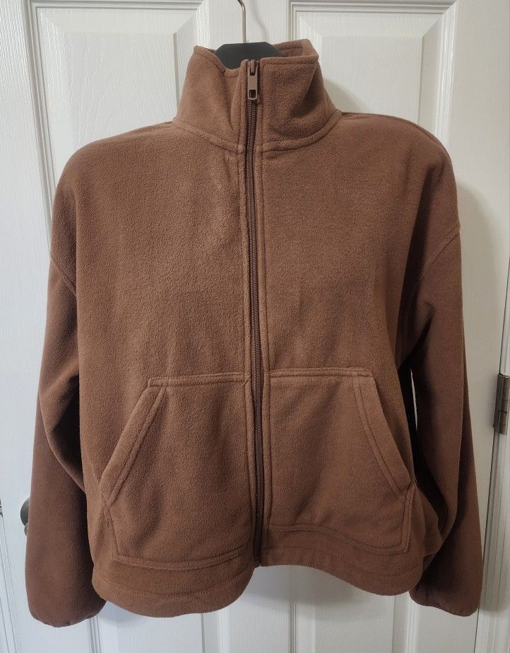 NEW Avia Brown Polar Fleece Pullover Sweatshirt Womens Size L 12-14 Full Zip