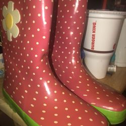Flower Garden Polka Dot Rainboots Size 1Y