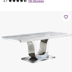 Busby Metal Base Dining Table With Genuine White Marble Top
