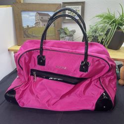 BEBE Hot Pink & Black Rolling Duffel Overnight Travel Bag