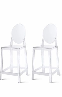 Modern Contemporary Acrylic Lucite Clear Counter Stool With Back For Kitchen Counter, Clear, Single, Set of 2