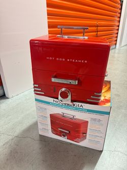 Nostalgia Hot Dog Steamer & Bun Warmer – Red – Includes Box