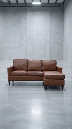 Mid Century Modern Brown Faux Leather Reversible Chase