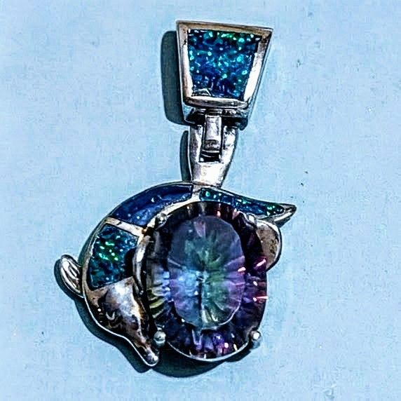 Nautical Dolphin Mystic Fire Topaz Pendant