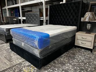 TUFTED TALL 6FT HEADBOARD VELVET BED FRAME IN QUEEN SIZE $279 ONLY 