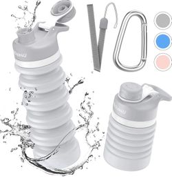 Collapsible Foldable Water Bottle - BPA Free FDA Approved Portable Reusable Leakproof Silicone Sports Travel Water Bottle for Outdoor, Gym, Hiking, C