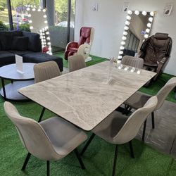 Marble Dining Table with 6 Chairs / Mesa de comedor de mármol con 6 sillas