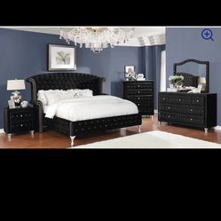 Black Suade Queen Bed Set 