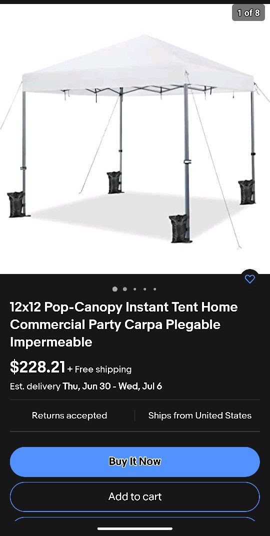 NEW 12 x 12 Instant Pop Up Canopy / Comm Tent W/Wheeled Cart (Retails @ $240+)
