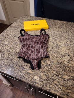 Brown Fendi 1 Piece Swim Suit,  Size XL