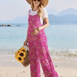 Ekouaer Women's Bohemian Style Wide Leg Floral Print Jumpsuit