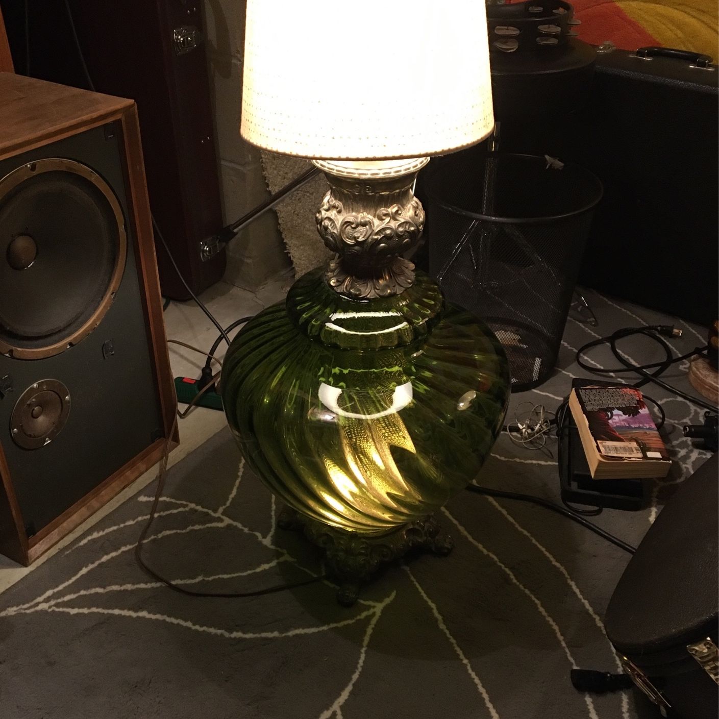 Retro Antique Glass And Brass Lamp