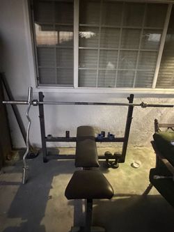 Weight Bench with Barbell and Curl Bar