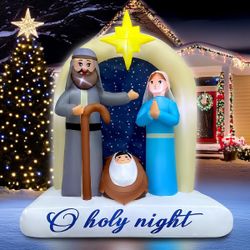 6ft Christmas Inflatables Nativity Scene Outdoor Decorations Built-in LED Lighted Blow Up Home Yard