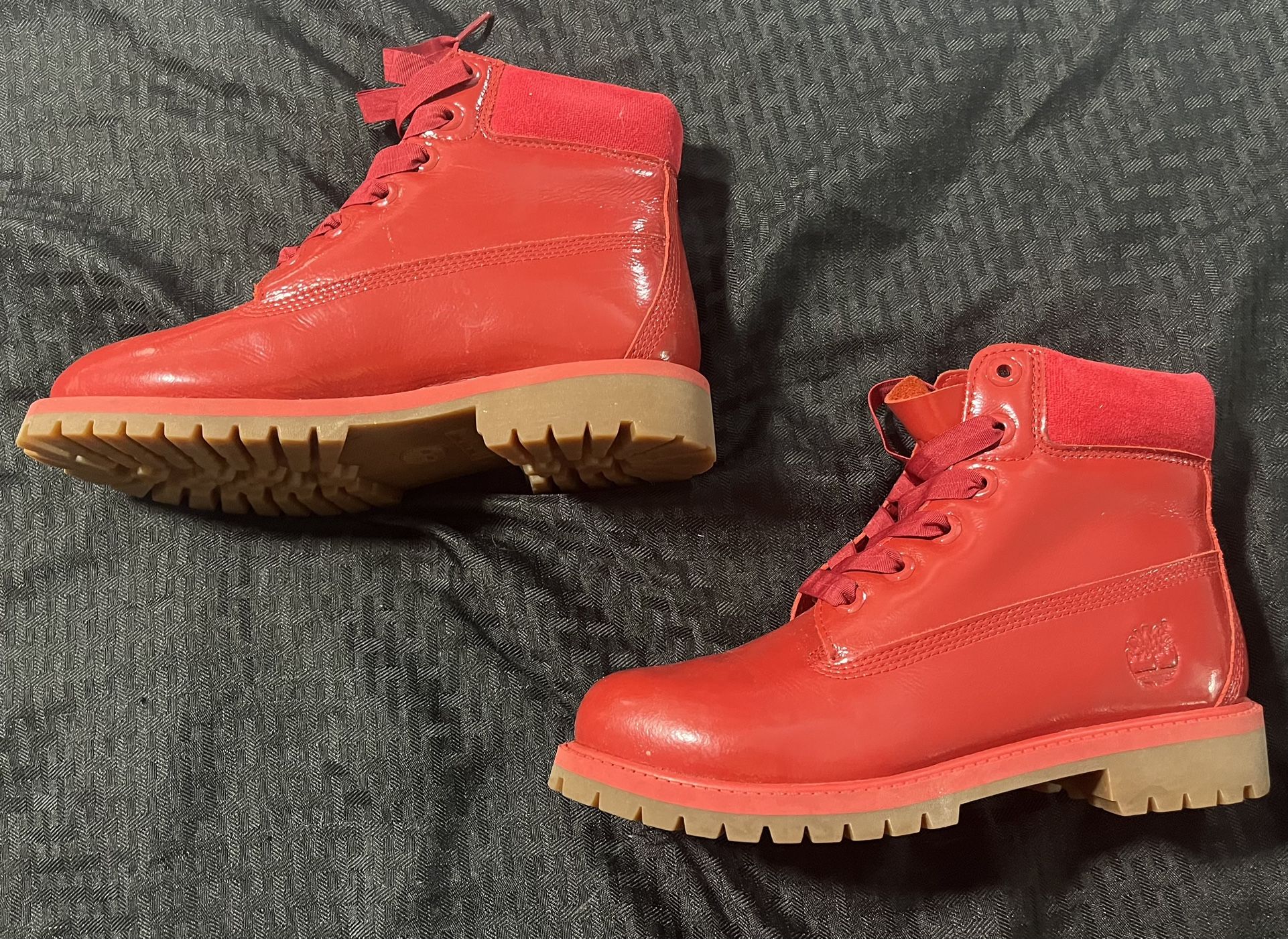 Youth Red Patent Leather Timberland Boots Size