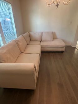 Cream Fabric Sectional Sofa with Nailhead Trim