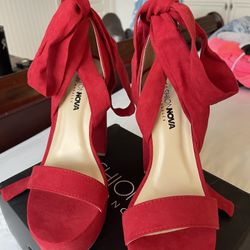 Women’s Size 7 1/2 - Red Lace-up Platform Heels 