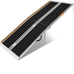 FACHNUO 8 Feet Portable Wheelchair Ramp, Non-Skid Aluminum Handicap Ramps with Handle, Folding Threshold Wheel Chair Ramp for Home Steps, Stairs, Entr