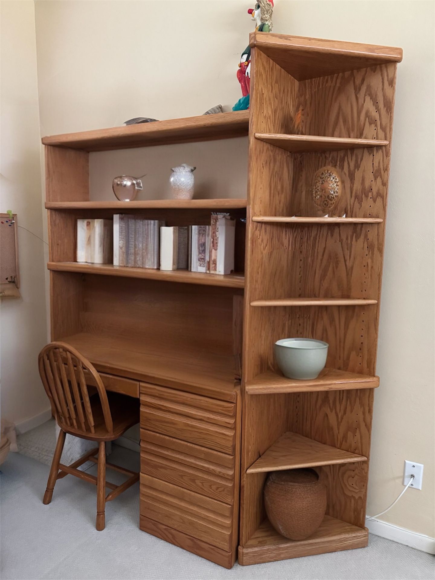 Solid Wood Desk, Bookcase, Corner Shelf and Chair
