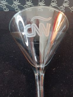 RARE CNN ENGRAVED 2 MARTINI GLASSES NEW IOB