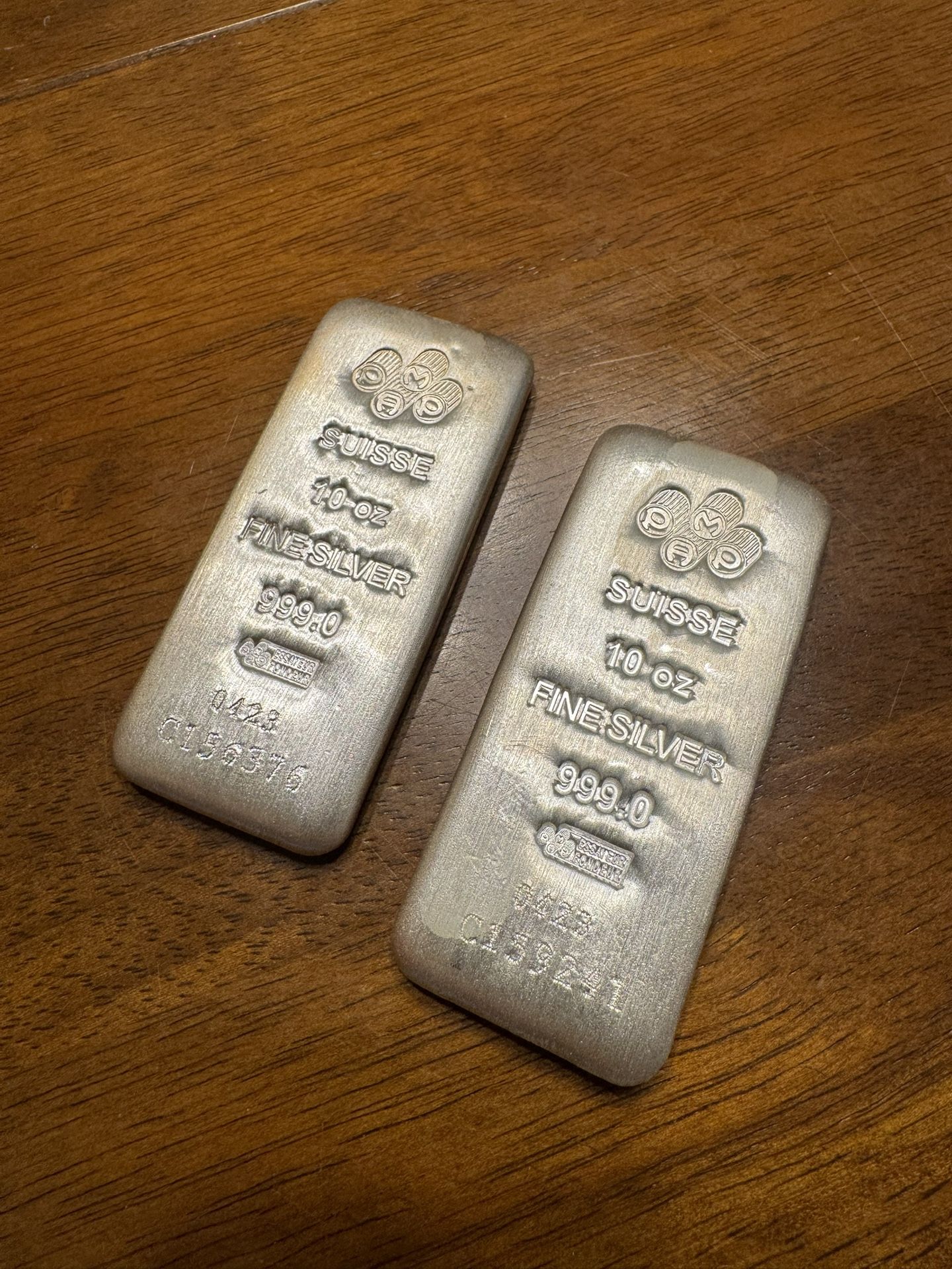 2 -10 Ounce Silver Bars, (Pamp)