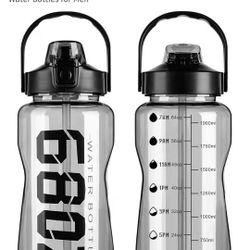 Gym Water Bottles with Time Marker, 68 OZ Sport Water Bottle for Gym and Outdoor, Plastic with Straw, Large Half Gallon
