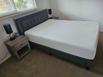 Upholstered Bed Frame with Headboard – Dark Gray