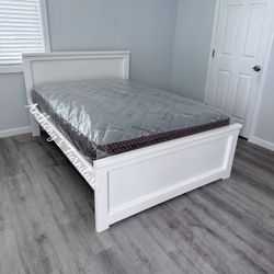 White Full Bed With Mattress 