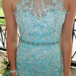 Prom Formal Gala Dress Sky Blue with Shawl