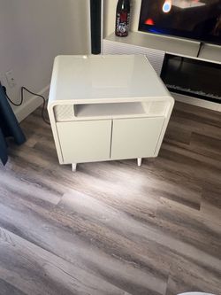 Side Table w/ speaker and refrigerator
