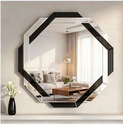Octagonal Wall Mirror Black and Clear Frame