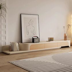 71" White / Natural Wood Modern Extendable TV Stand w/ 3-Drawers [NEW] **Retails for $1571  <Assembly Req> 
